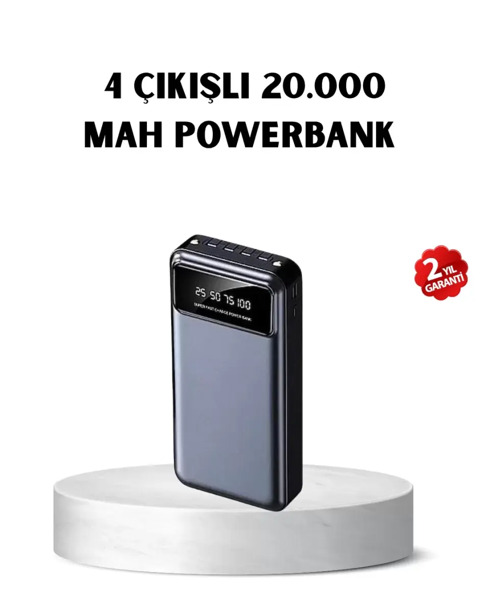 Powerbank 20000 Mah Hızlı Şarjlı Led Fenerli Ve 4 Portlu