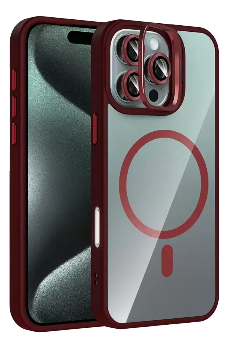 Joko Apple İphone 16 Pro Max Remim Lensli Magsafe Standlı Kapak - Bordo