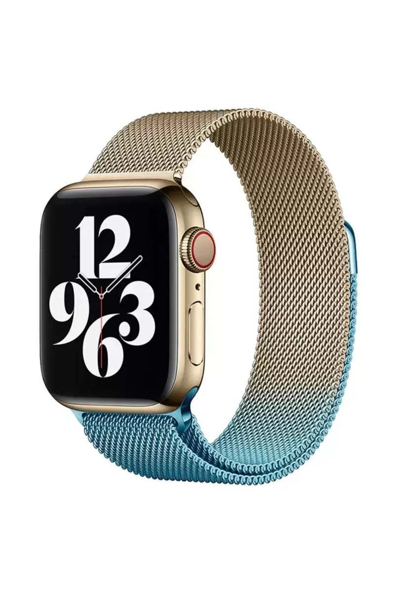 Newface Apple Watch 38mm Metal Mıknatıslı Kordon - Metalik Gold-mavi