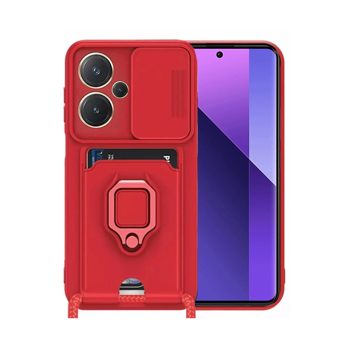 Xiaomi Redmi Note 13 Pro Plus Kılıf Zuma Kartvizitli Yüzüklü Silikon - Kırmızı