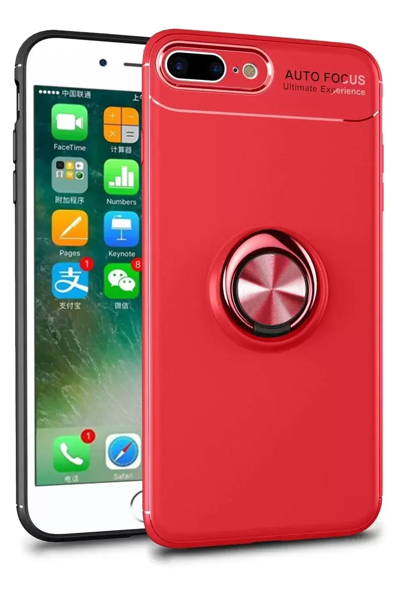 Newface İphone 7 Plus Kılıf Range Yüzüklü Silikon - Kırmızı