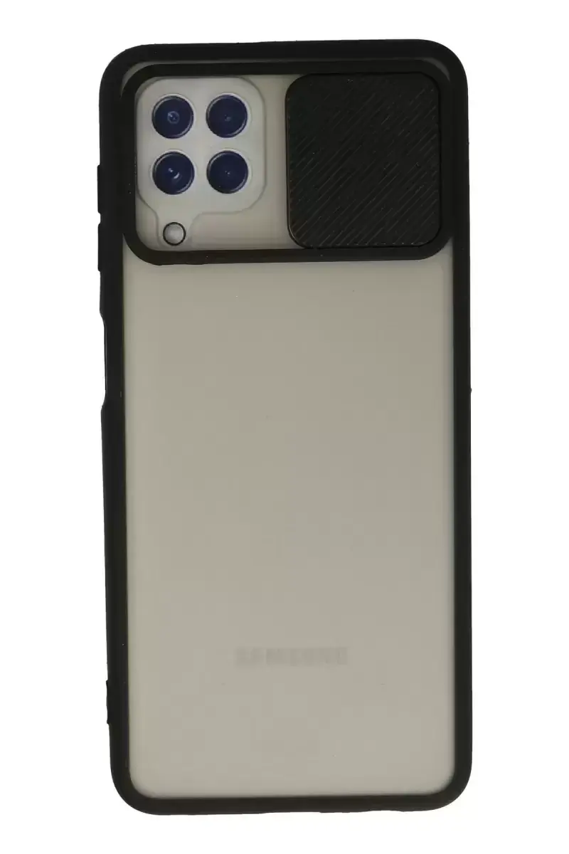 Newface Samsung Galaxy A22 Kılıf Palm Buzlu Kamera Sürgülü Silikon - Siyah