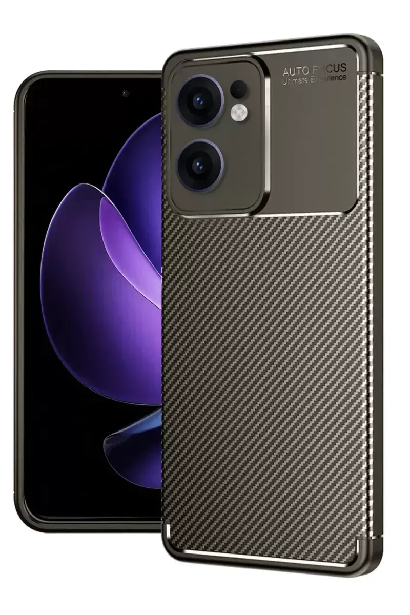 Newface Oppo Reno 13f Kılıf Auto Focus Karbon Kapak - Kahverengi