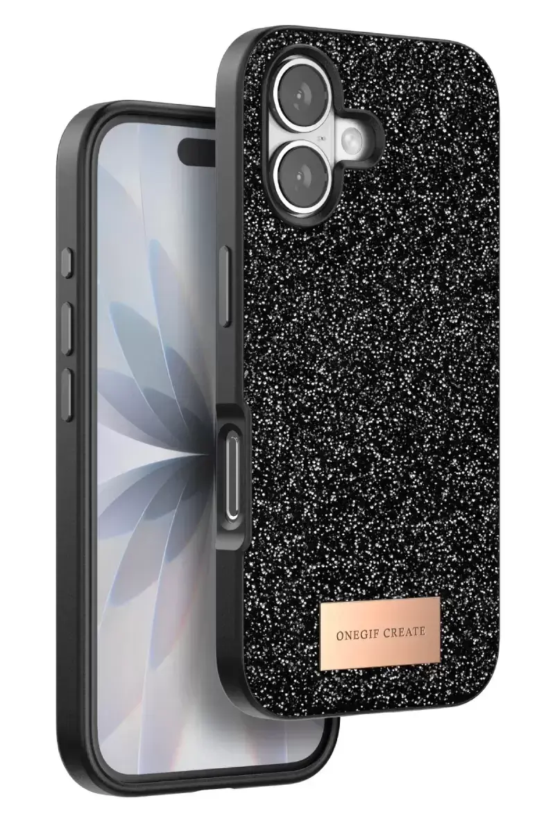 Onegif Apple İphone 17 Bright Simli Kapak - Siyah