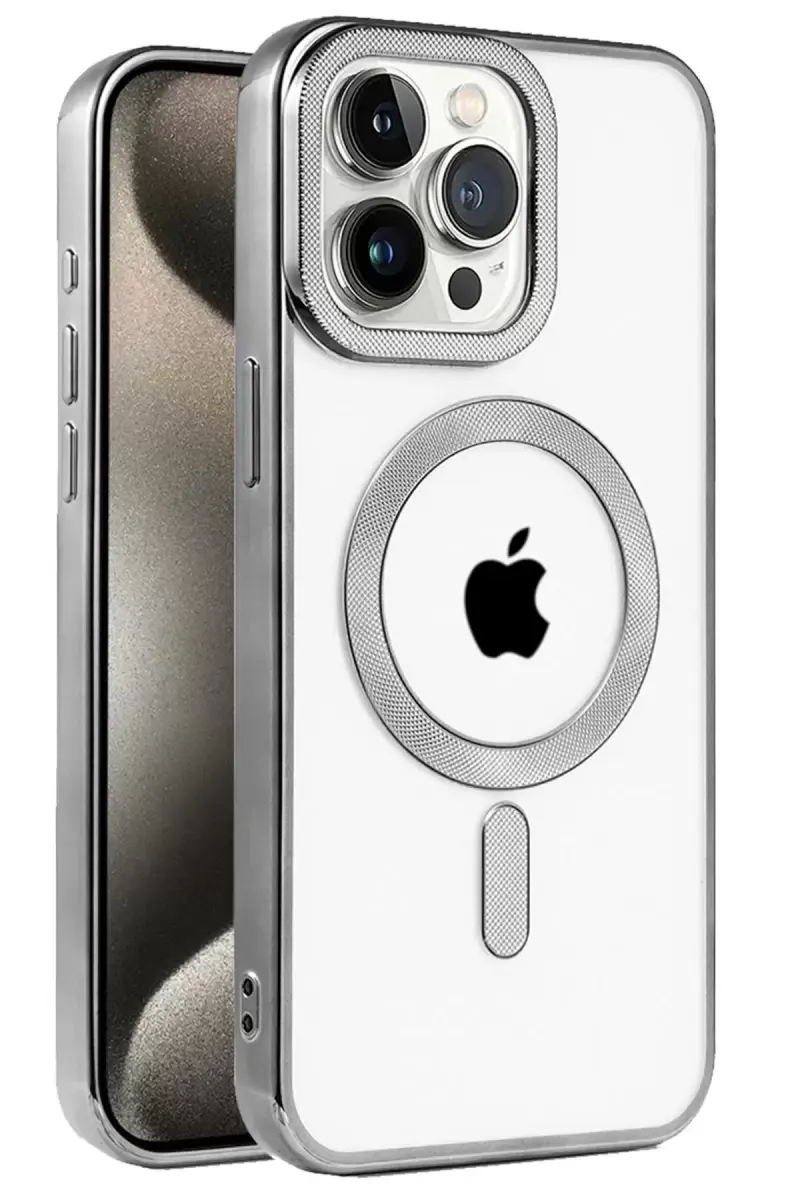 Newface Apple İphone 15 Pro Max Kılıf Kronos Magsafe Kapak - Titanyum Gri
