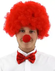 Kırmızı Renk Kıvırcık Afro Palyaço Seti