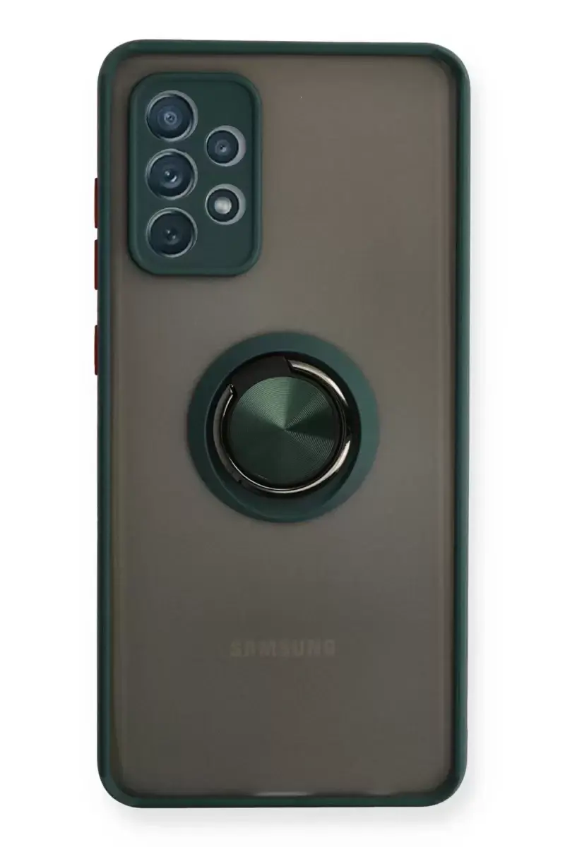 Newface Samsung Galaxy A72 Kılıf Montreal Yüzüklü Silikon Kapak - Yeşil