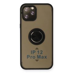 İphone 12 Pro Kılıf Montreal Yüzüklü Silikon Kapak - Siyah