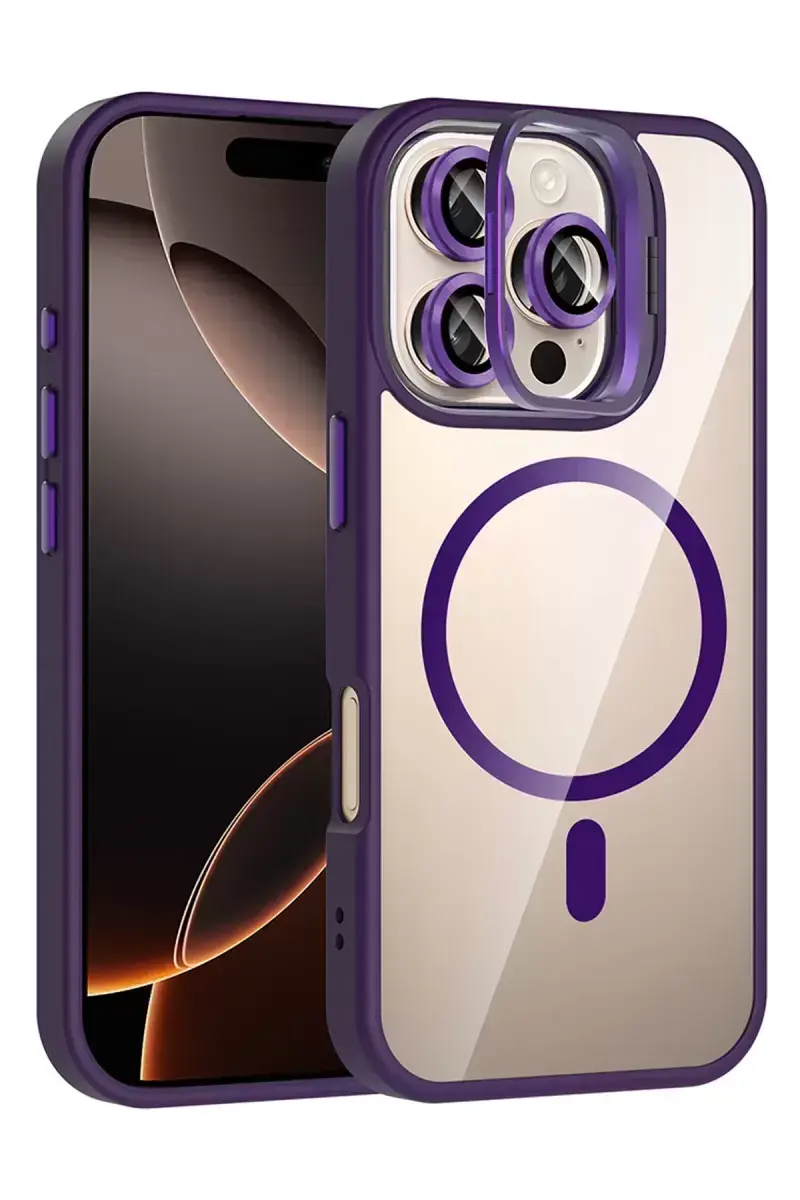 Joko Apple İphone 16 Pro Max Remim Lensli Magsafe Standlı Kapak - Derin Mor