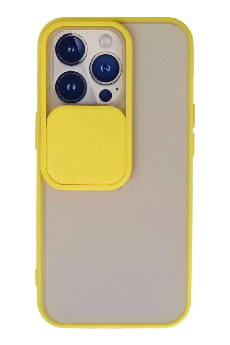 Newface Apple İphone 13 Pro Kılıf Palm Buzlu Kamera Sürgülü Silikon - Sarı