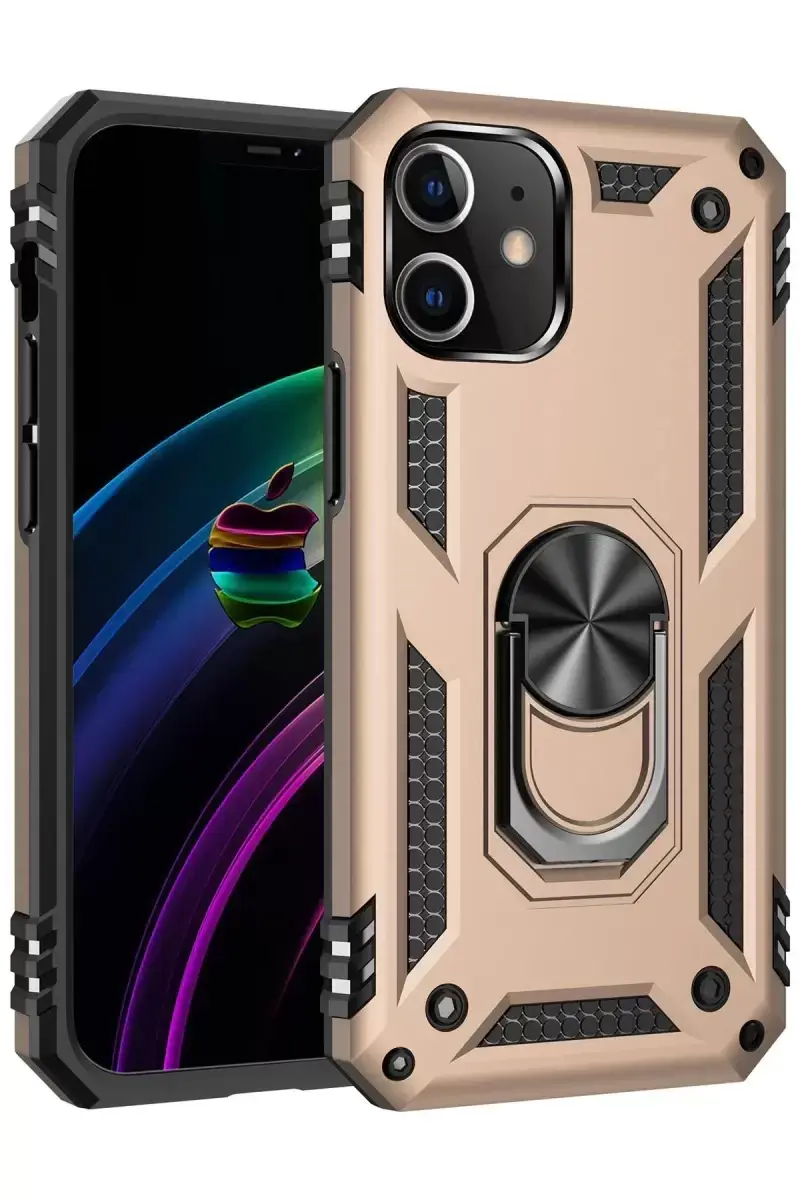 Newface Apple İphone 12 Mini Kılıf Sofya Yüzüklü Silikon Kapak - Gold