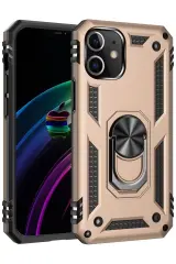 Newface Apple İphone 12 Mini Kılıf Sofya Yüzüklü Silikon Kapak - Gold