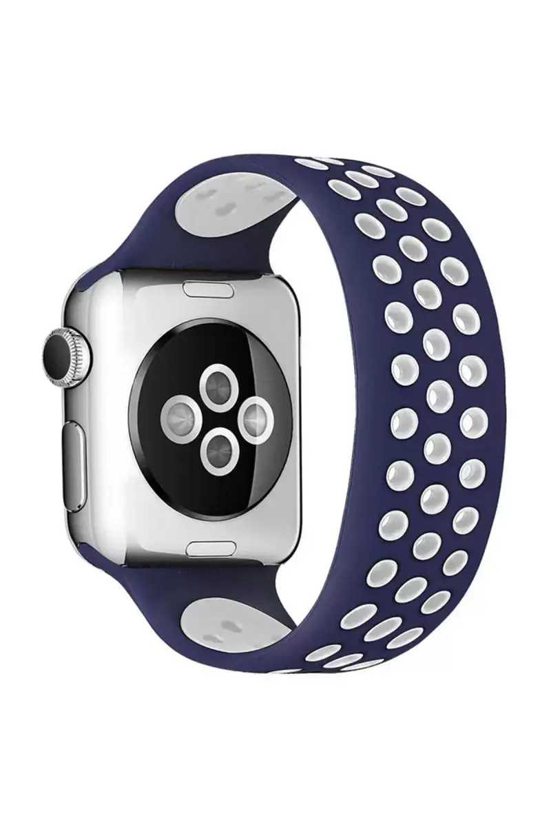 Newface Apple Watch 42mm Ayarlı Delikli Silikon Kordon - Lacivert-beyaz