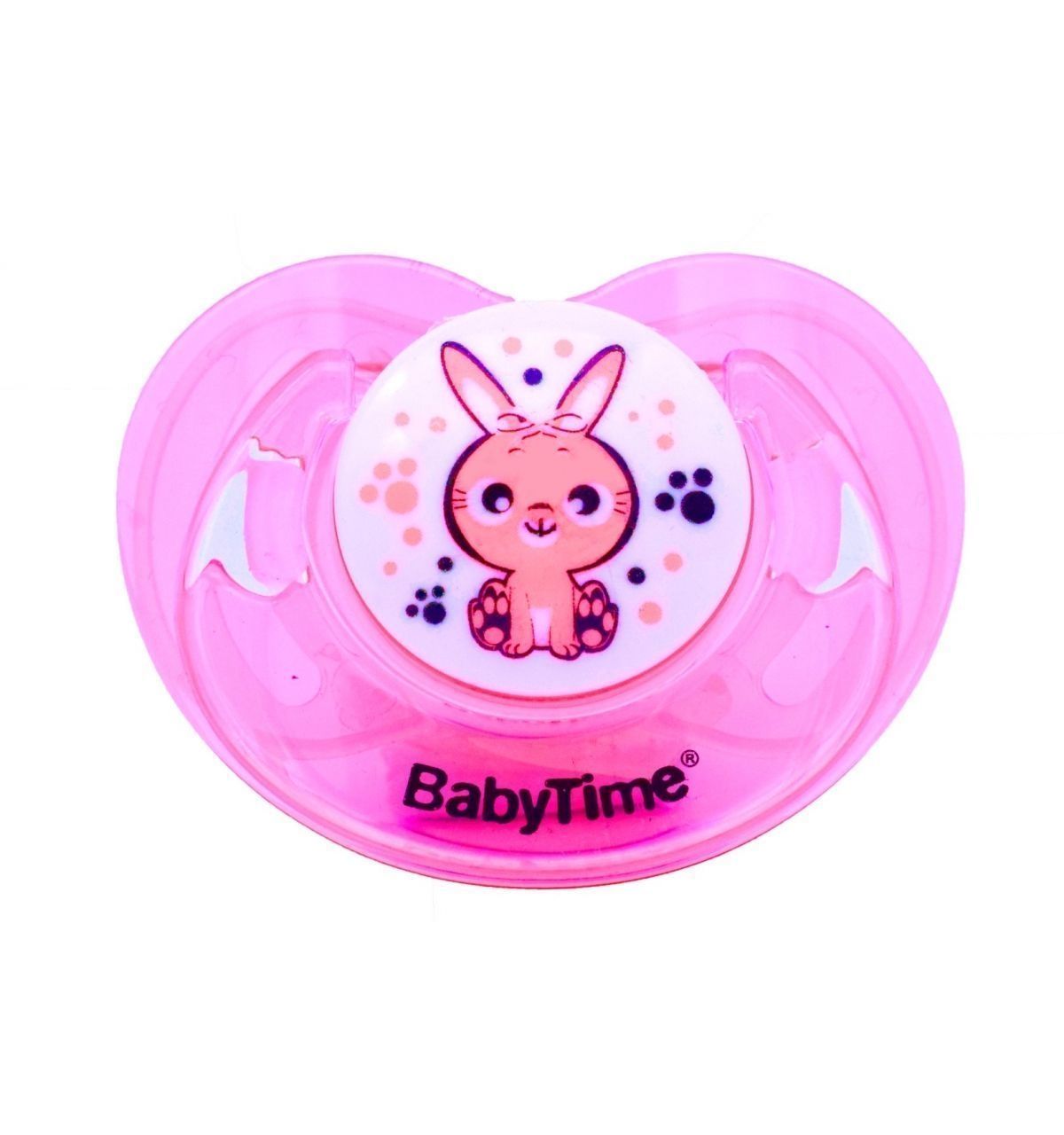 BabyTime BT140 Silikon Damaklı Şeffaf Gövdeli Desenli Emzik No 1 - Pembe