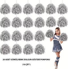 10 Çift ( 20 Adet ) Gümüş Renk 23 Nisan 19 Mayıs 29 Ekim Okul Gösteri Ponponları