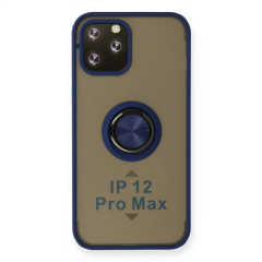İphone 12 Pro Max Kılıf Montreal Yüzüklü Silikon Kapak - Lacivert