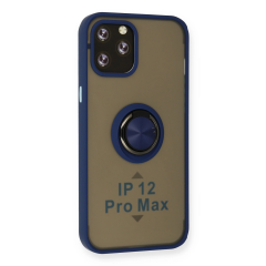 İphone 12 Pro Max Kılıf Montreal Yüzüklü Silikon Kapak - Lacivert