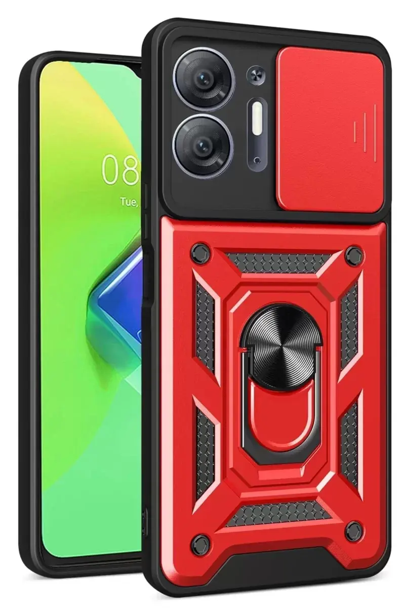 Newface İnfinix Hot 30 5g Kılıf Pars Lens Yüzüklü Silikon - Kırmızı