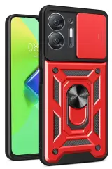 Newface İnfinix Hot 30 5g Kılıf Pars Lens Yüzüklü Silikon - Kırmızı