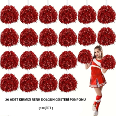 10 Çift ( 20 Adet ) Kırmızı Renk 23 Nisan 19 Mayıs 29 Ekim Okul Gösteri Ponponları