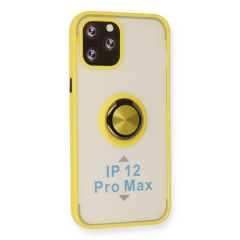 İphone 12 Pro Max Kılıf Montreal Yüzüklü Silikon Kapak - Sarı