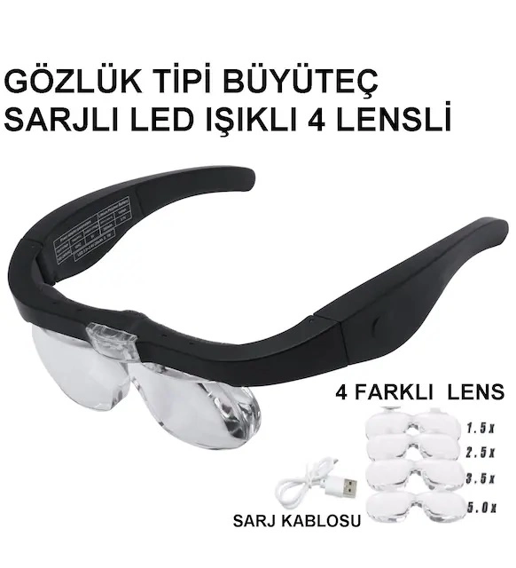 Şarjlı Gözlük Büyüteç 4 Farklı Lens -11537dc