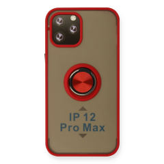 İphone 12 Pro Max Kılıf Montreal Yüzüklü Silikon Kapak - Kırmızı