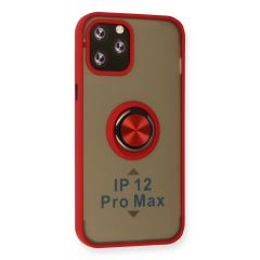 İphone 12 Pro Max Kılıf Montreal Yüzüklü Silikon Kapak - Kırmızı
