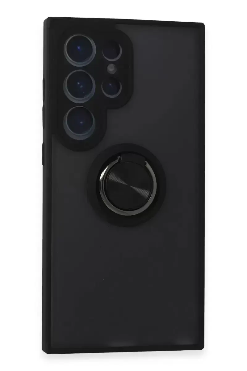 Newface Samsung Galaxy S24 Ultra Kılıf Montreal Yüzüklü Silikon Kapak - Siyah