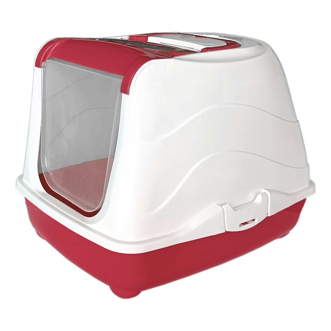 Markapet Karbon Filtreli Üstü Açılabilir Kedi Tuvaleti 36*36*49 cm Kırmızı + Kürek Hediyeli