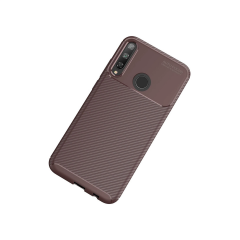 Huawei P40 Lite E Kılıf Auto Focus Karbon Kapak - Kahverengi