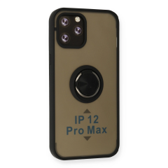 İphone 12 Pro Max Kılıf Montreal Yüzüklü Silikon Kapak - Siyah