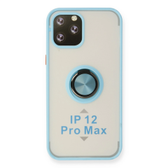 İphone 12 Pro Max Kılıf Montreal Yüzüklü Silikon Kapak - Buz Mavi
