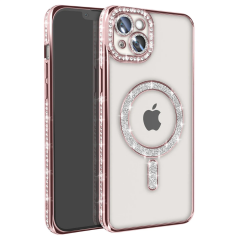 İphone 15 Kılıf Joke Simli Magneticsafe Kılıf - Pembe