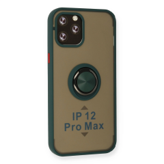 İphone 12 Pro Max Kılıf Montreal Yüzüklü Silikon Kapak - Yeşil