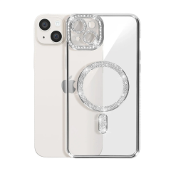İphone 15 Kılıf Joke Simli Magneticsafe Kılıf - Gümüş