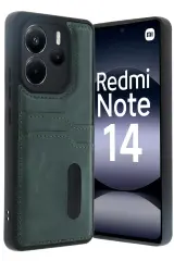 Newface Xiaomi Redmi Note 14 4g Kılıf Sara Kartvizitli Deri Kılıf - Koyu Yeşil