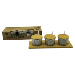 3pcs Bambu Kapak Altlık Fiber Melamin Baharatlık Takım