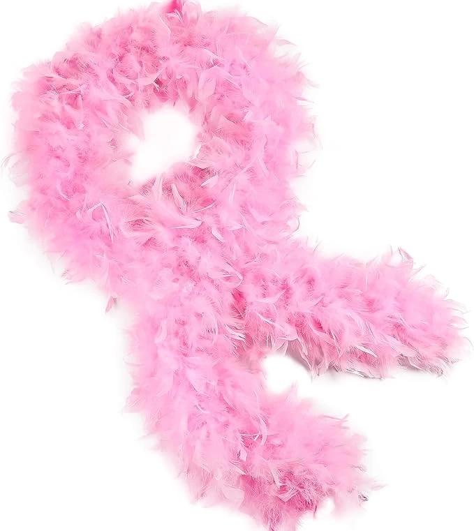Pembe Renk Kabarık Kalın Otriş Boa Tüy 6 Cm Genişlik 180-200 Cm Uzunluk