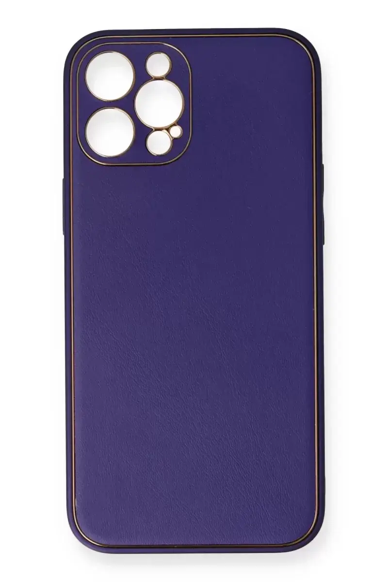 Newface İphone 12 Pro Kılıf Coco Deri Silikon Kapak - Mor