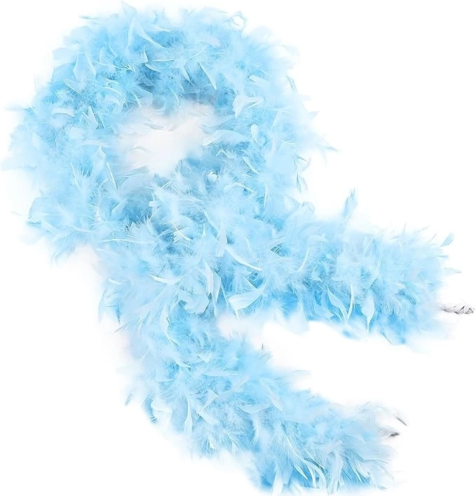 Açık Mavi Renk Kabarık Kalın Otriş Boa Tüy 6 Cm Genişlik 180-200 Cm Uzunluk