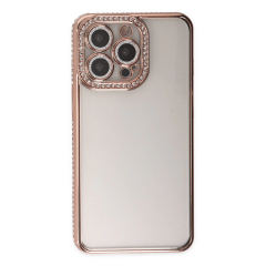 İphone 14 Pro Kılıf Joke Taşlı Silikon - Pembe