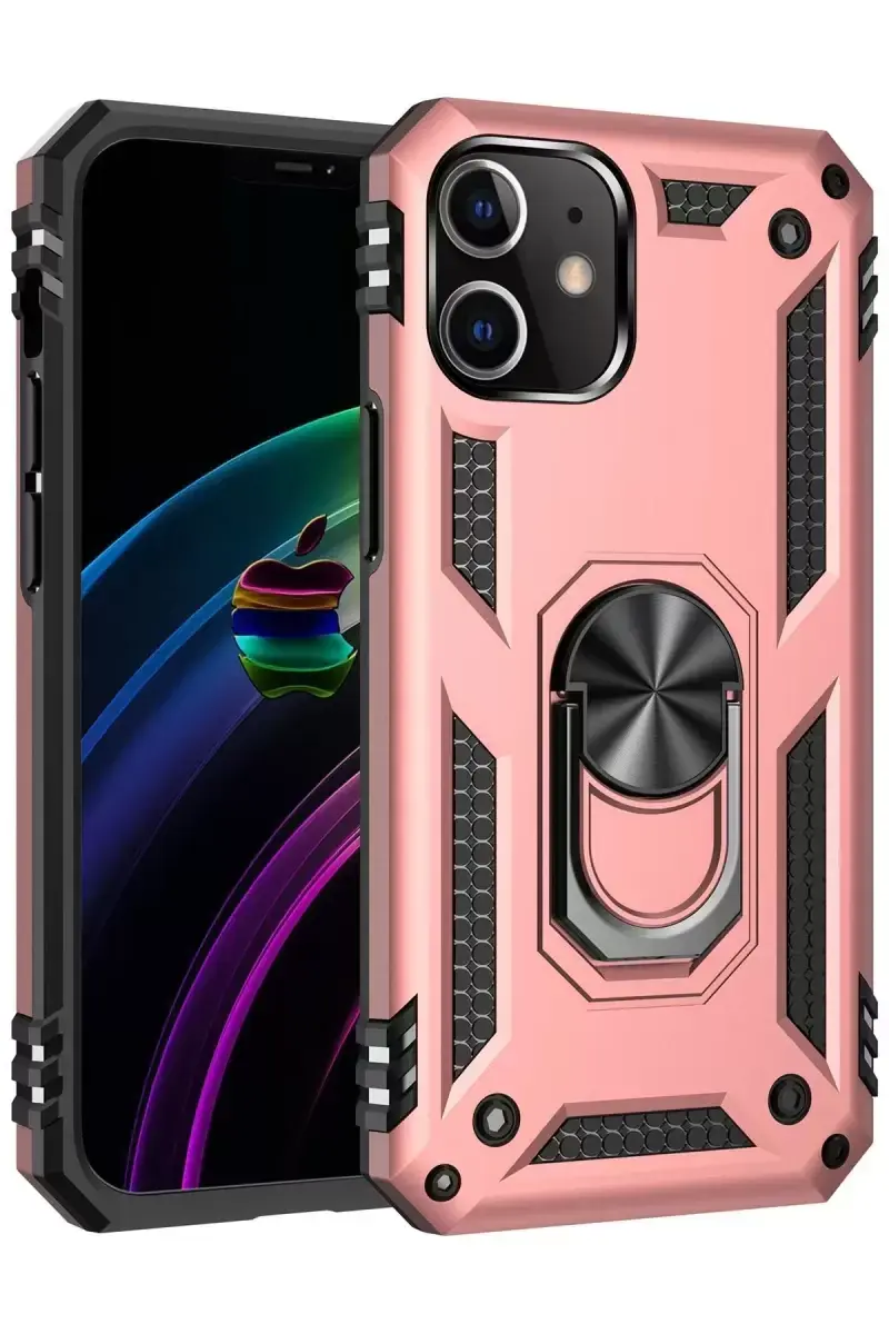 Newface Apple İphone 12 Kılıf Sofya Yüzüklü Silikon Kapak - Rose
