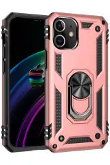 Newface Apple İphone 12 Kılıf Sofya Yüzüklü Silikon Kapak - Rose