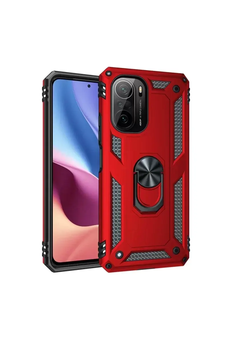 Newface Xiaomi Poco F3 Kılıf Sofya Yüzüklü Silikon Kapak - Kırmızı