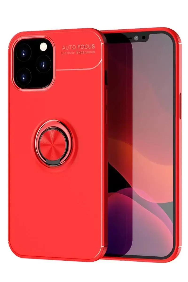 Newface Apple İphone 12 Pro Max Kılıf Range Yüzüklü Silikon - Kırmızı