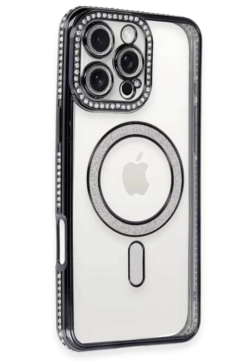 Newface İphone 16 Pro Kılıf Joke Simli Magneticsafe Kılıf - Siyah