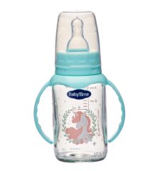 BabyTime BT080 Kulplu Cam Biberon 125Cc - Yeşil