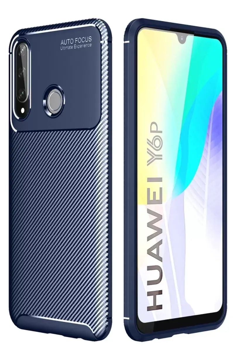 Newface Huawei Y6p Kılıf Auto Focus Karbon Kapak - Lacivert