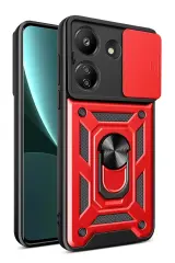 Newface Xiaomi Redmi 13c Kılıf Pars Lens Yüzüklü Silikon - Kırmızı